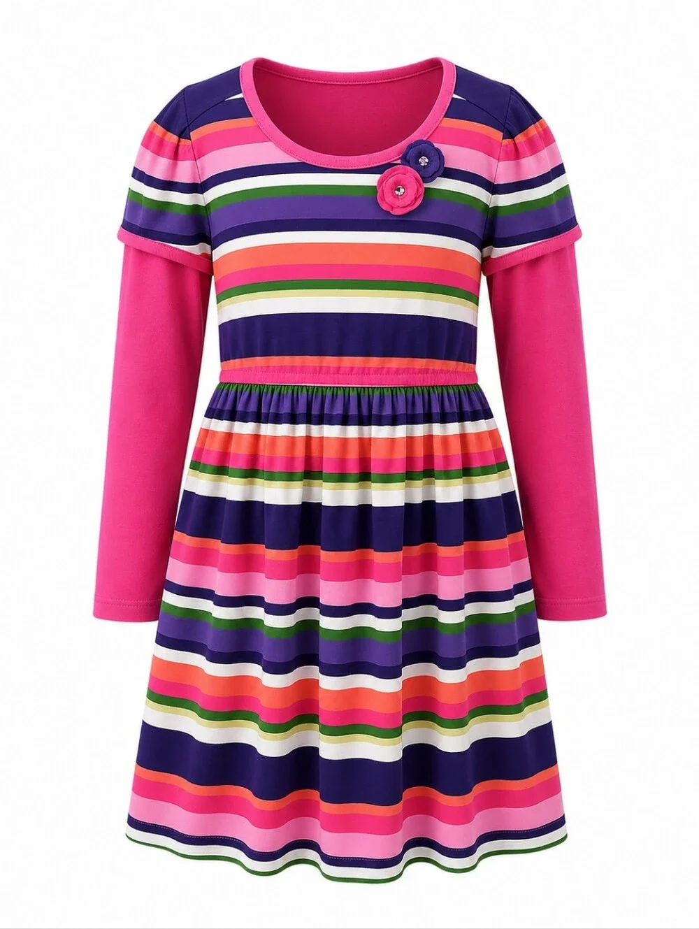 Gymboree Falling For Feathers Striped Dress Size 7 Colorful 3D Flowers